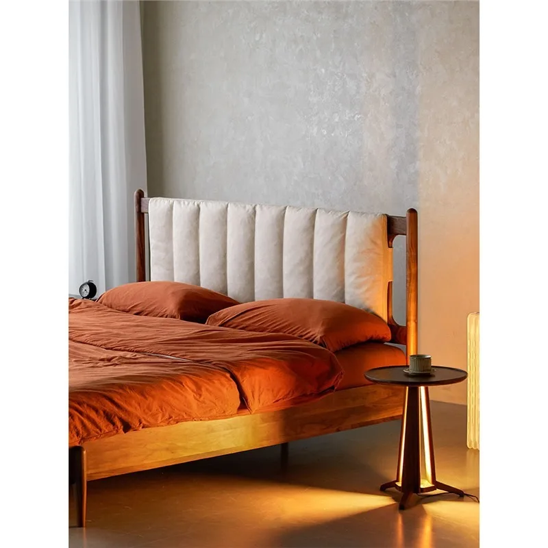 Black walnut full solid wood rattan  retro soft bag single double  frame new Chinese furniture