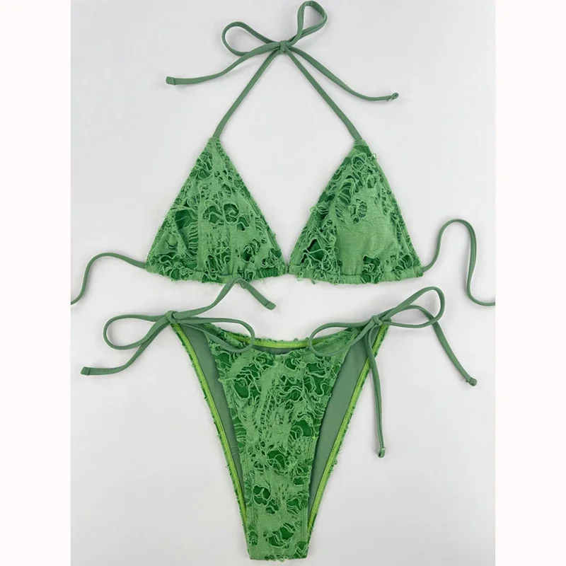 Qinjoyer Groen Badpak Twee Stukken Badmode Vrouwen String Bikini Set Sexy Badpak 2023 Biquini Beach Wear Badpak Vrouwen