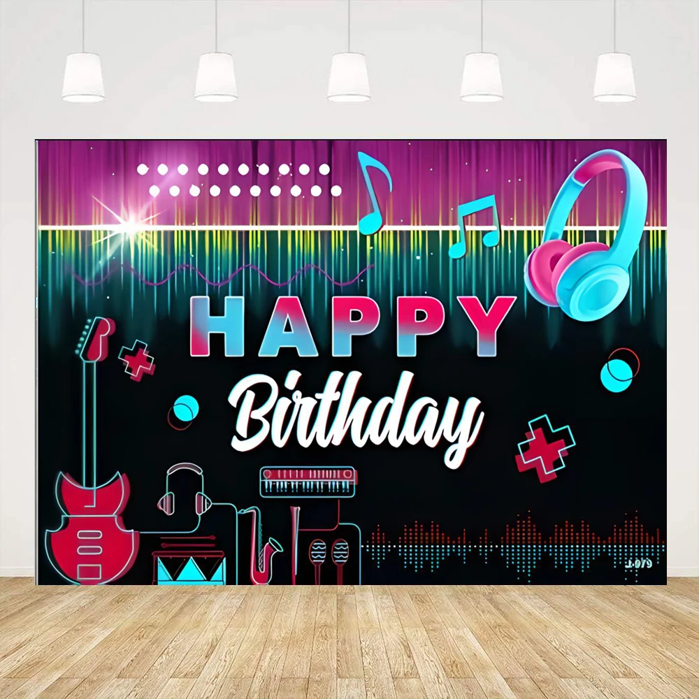 Music Happy Birthday Party Photography Backdrop Musical Social Media Birthday Party Supplies Social Media Background Banner