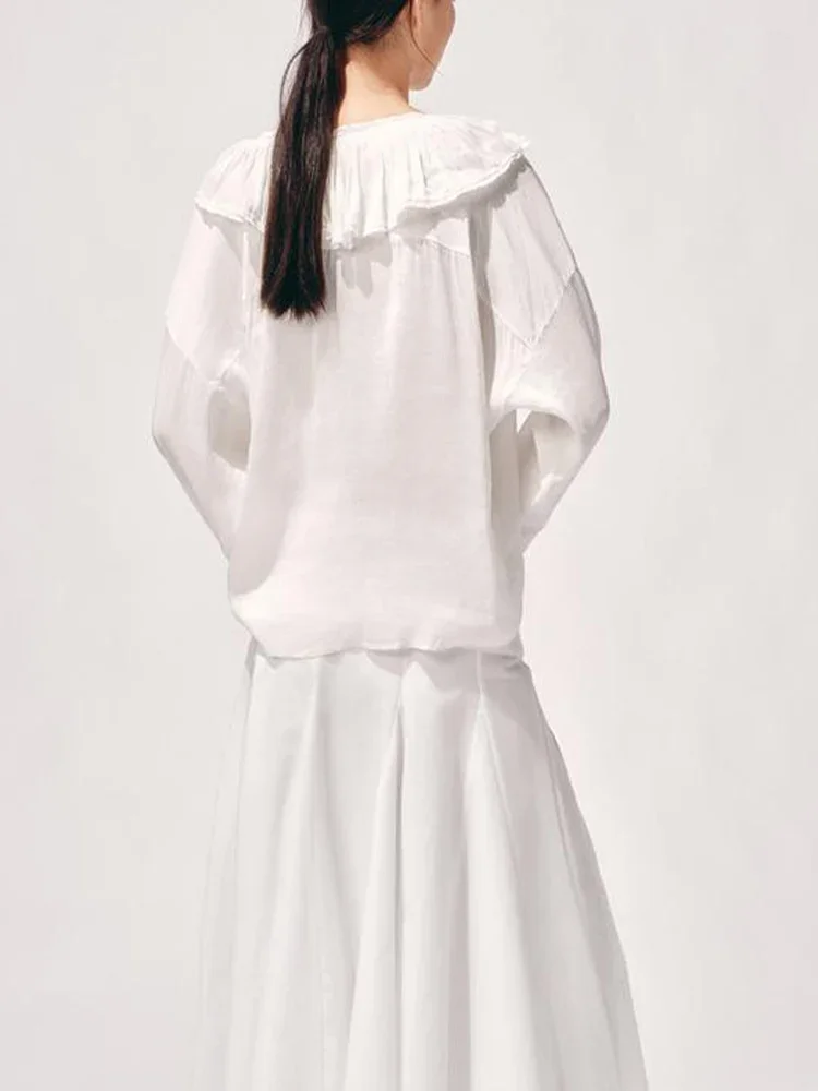 European and American style women's clothing new style fashionable temperament versatile ruffled blend long-sleeved shirt