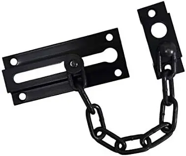 

Solid Brass Door Guard with 9-Link Steel Chain, Matte Black, Easy Install