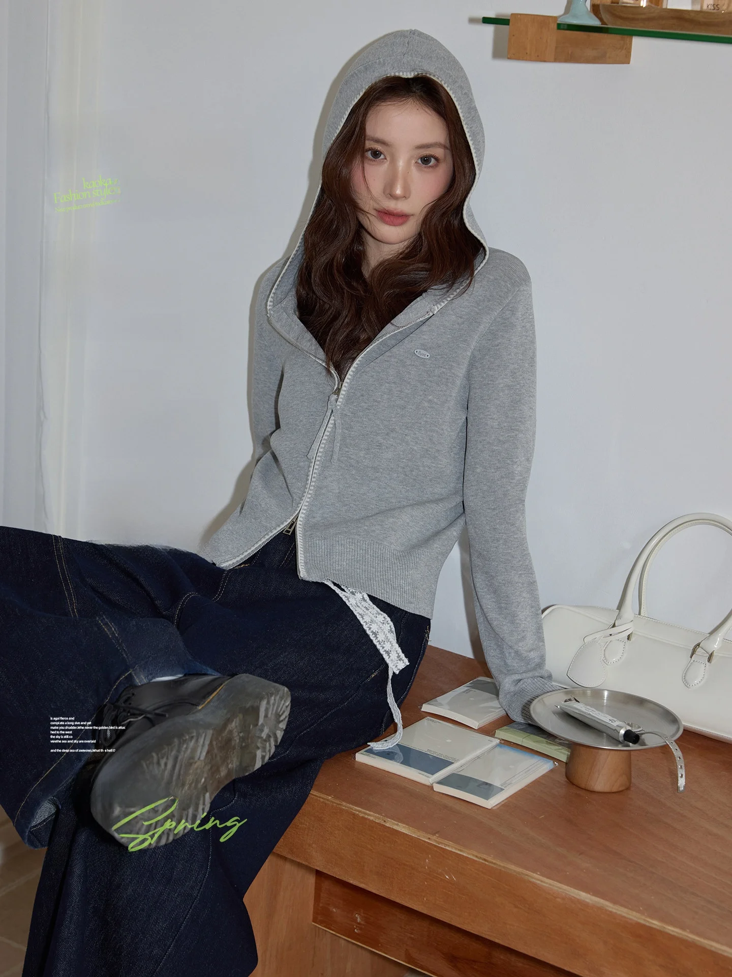 

ay Hooded Knitted Cardigan Women's Slim Fit Long Sve Casual Sle Early Spring Faion Design Zipper Closure Top