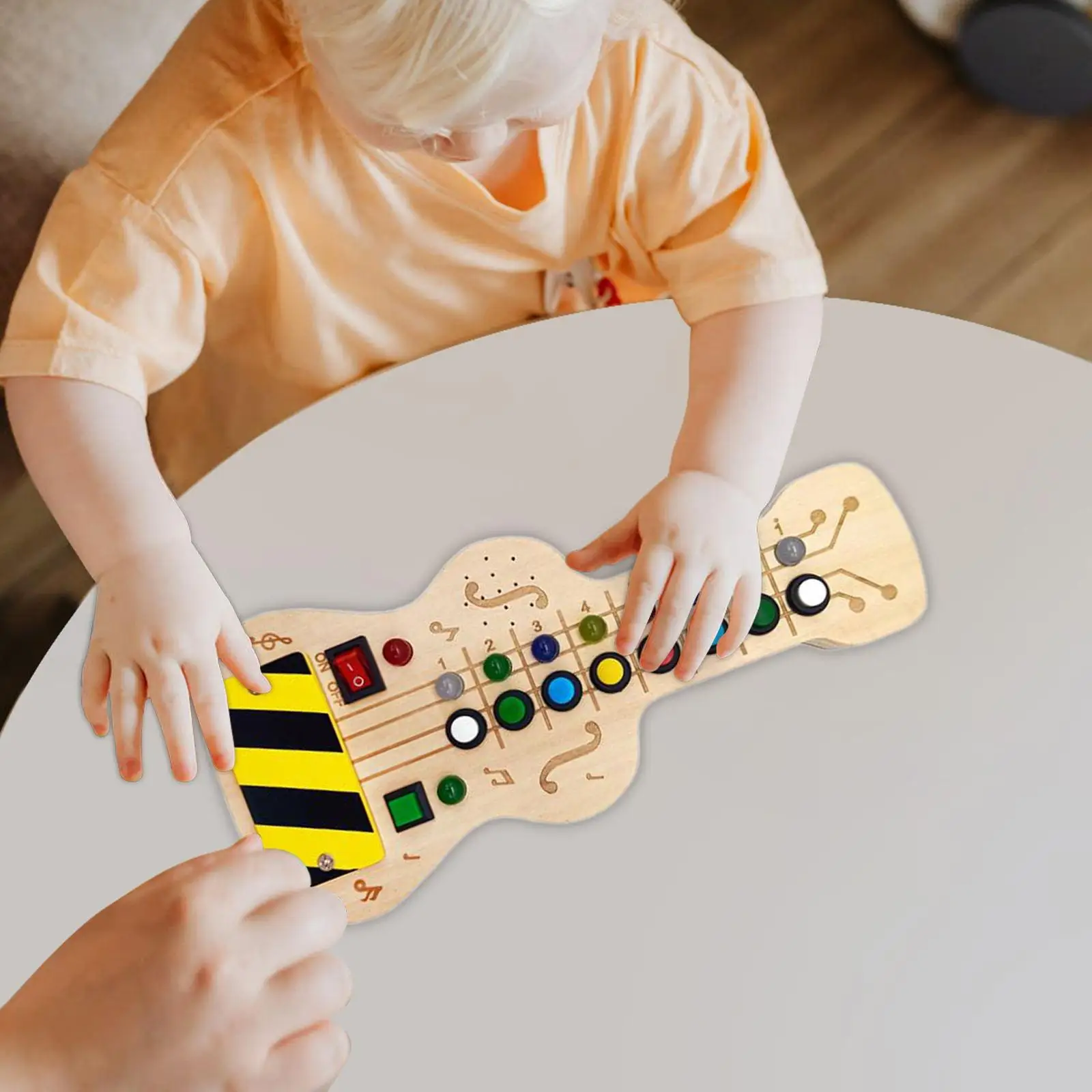 Houten Drukke Board Mini Gitaar Cadeau Voorschoolse Activiteiten Met Kleurrijke Schakelaar En Knoppen Voor Reizen Meisjes Kinderen Leeftijd 3 + Thuis