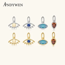 ANDYWEN 925 Sterling Silver 3*6mm Circle Evil Eye Red Pear Charm Pendant Luxury Women Crystal Birthstone Beads Necklace Making