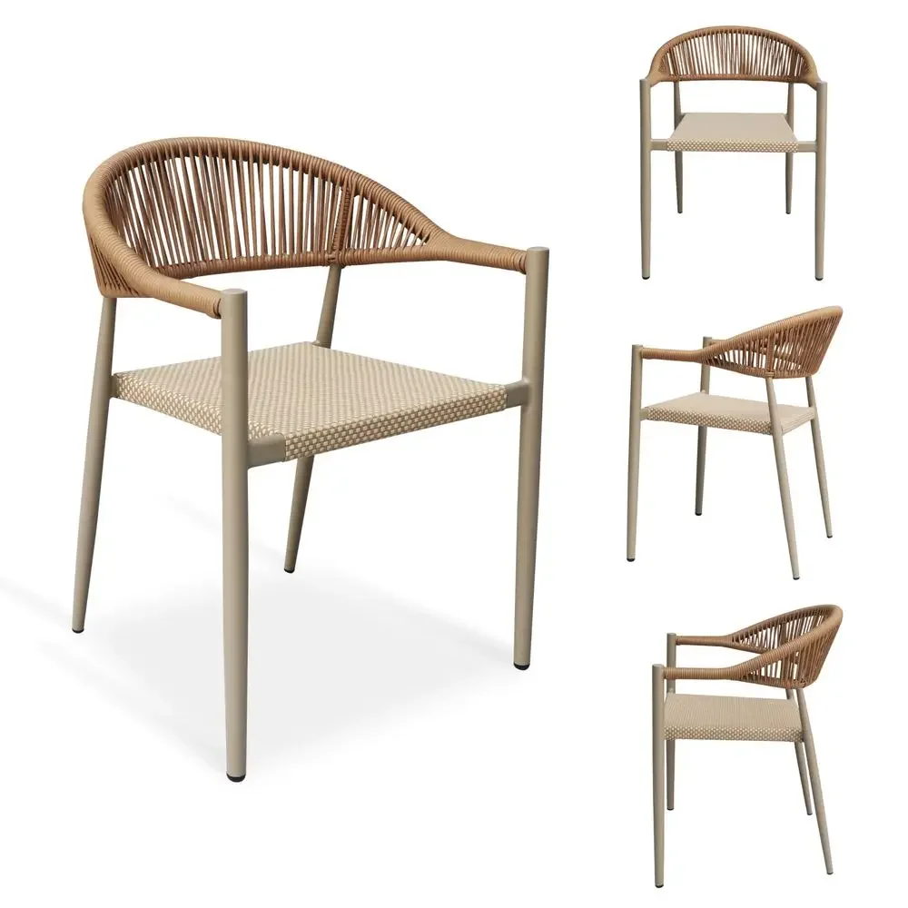 

Pcs Stackable Patio Dining Chairs, Aluminum Rattan Outdoor Dining Chair with Arms, Woven Rope Garden Armchair Metal No Assembly