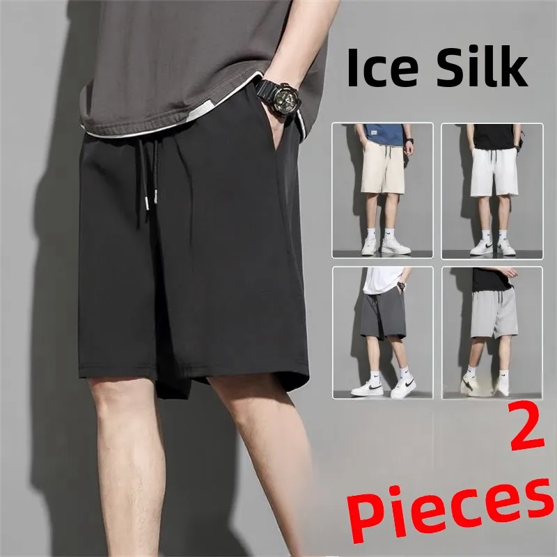 

Loose Fit Ice Silk Men's orts Summer Thin Outerwear Cargo Pants Youth Faion Casual Wear Knee-Length Straight Leg Trousers