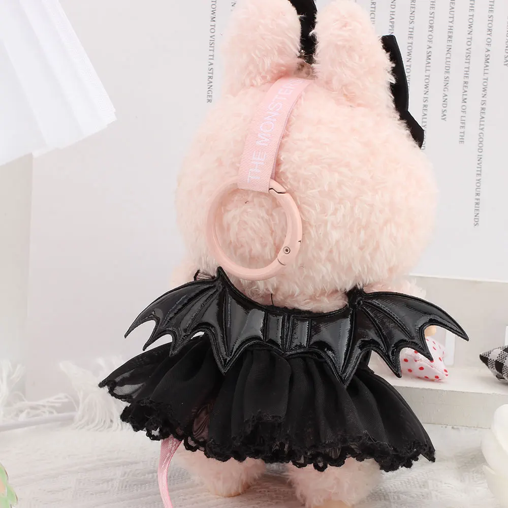 Für Labubu Puppenkleidung Ein Rock mit schwarzen Fledermausflügeln Halloween-Puppenkostüme 17 cm Kleidung Schuhe Puppe DIY-Zubehör