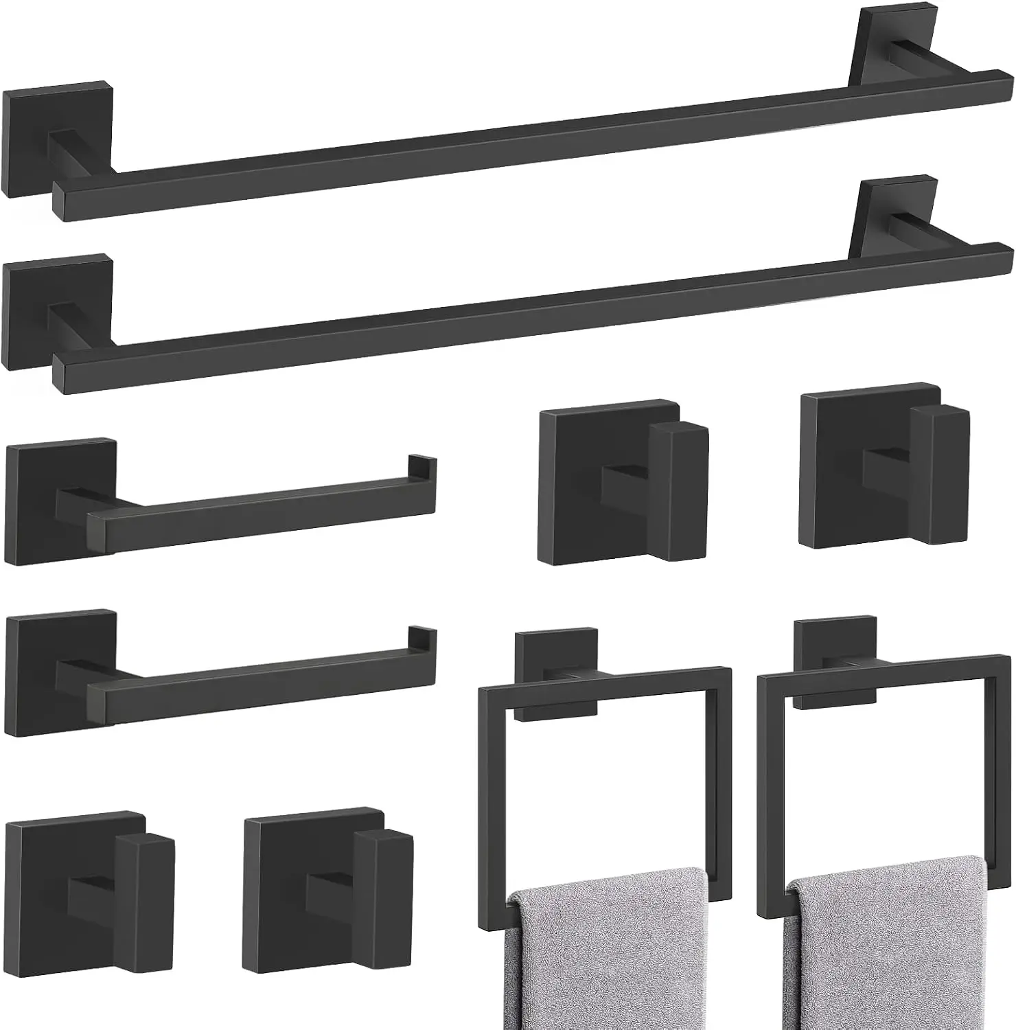 Matte Black Bathroom Hardware Accessories Set 10 Pieces, 23.6