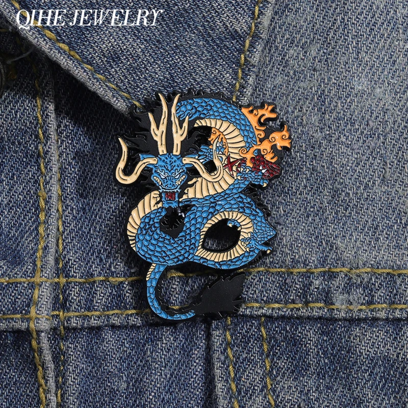 Cute Blue Fighting Dragon Shenron Brooch Enamel Pin Cartoon Anime Pins Lapel Backpack Metal Badge Jewelry Accessories Gifts