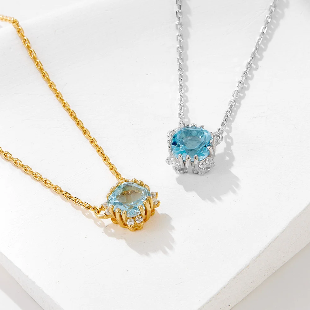 

Euro-American Collar - 925, Korean Geometric Topaz, Round Elegant Luxury Pendant