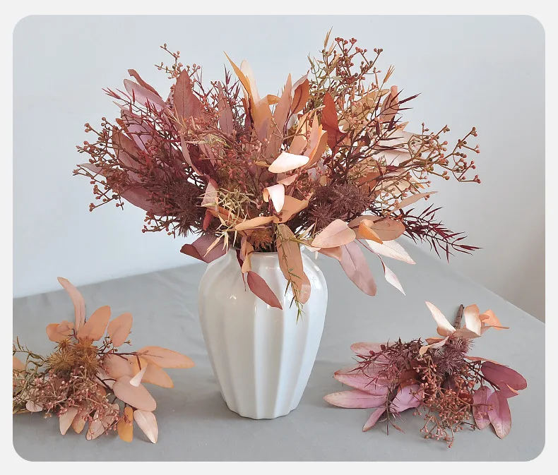 5 Stück Herbst-Kunstblumen Eukalyptusblatt Reisfrucht-Bouquet Wohnzimmerdekoration Hochzeit Party Tisch Blumenarrangement – Detail 9