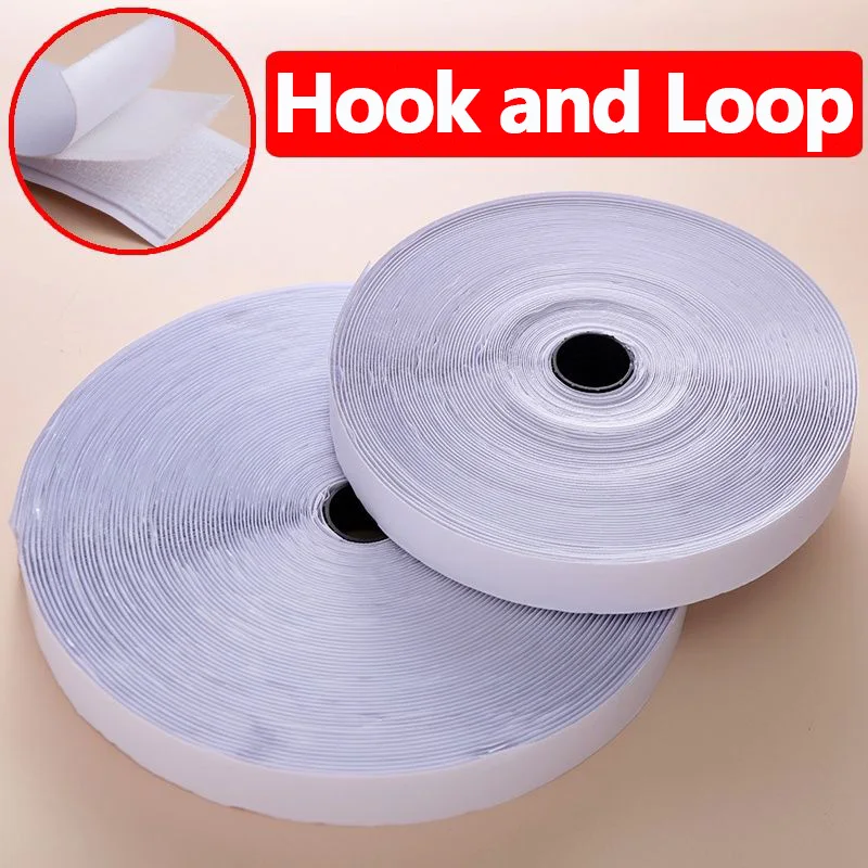 1/5/10 Meter selbstklebendes Klettband, weiß, 20–50 mm, magischer Nylon-Aufkleberstreifen mit Kleber für DIY-Bastelzubehör