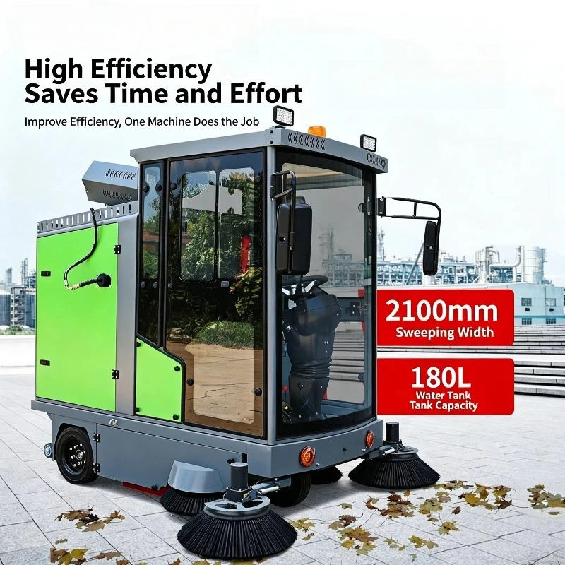 Enclosed Ride-On Electric Sweeper Closed Cabin Dust Cleaner for Supermarket Campus Residential Park