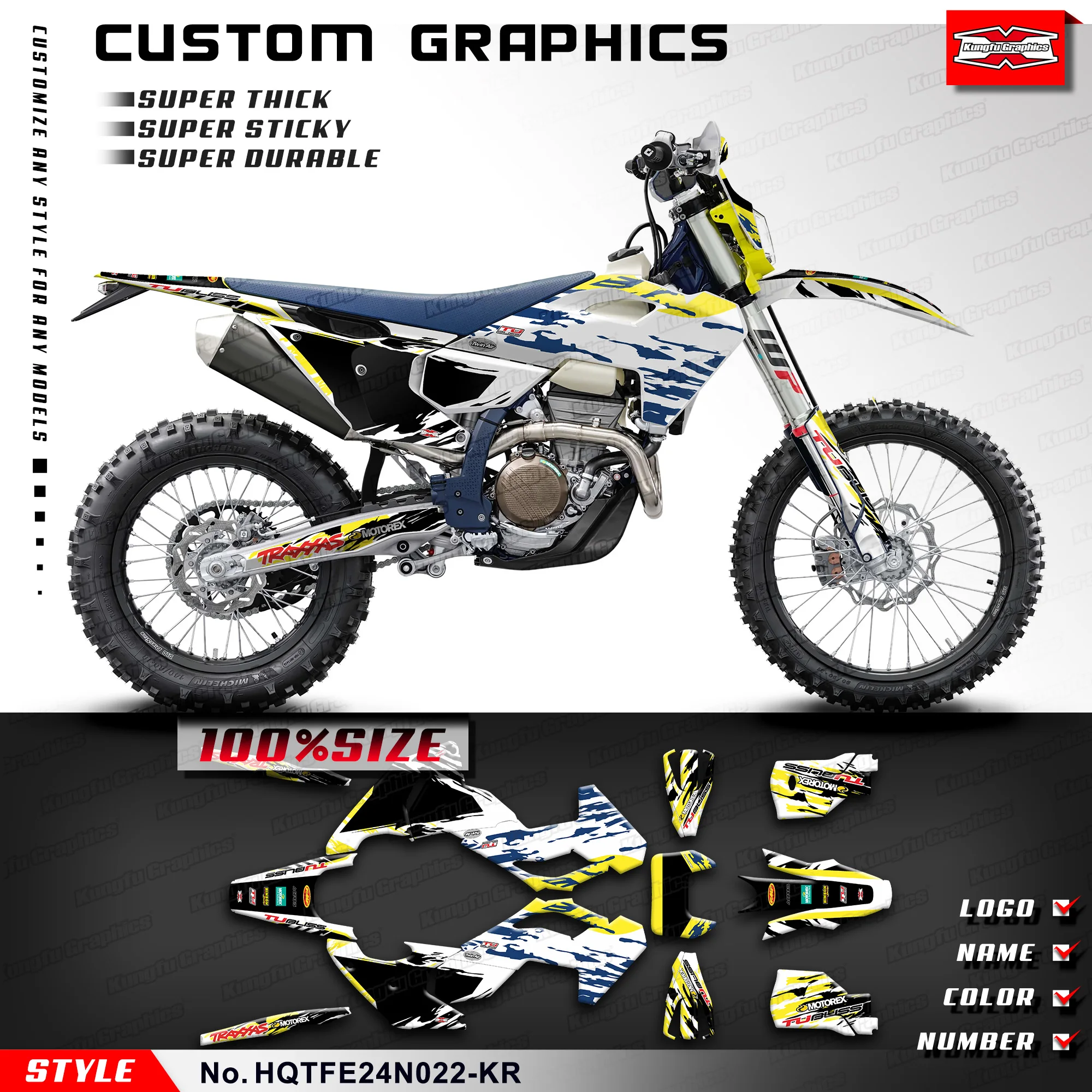 

KUNGFU GRAPHICS Sticker Kit for HUSQVARNA TE 150 250 300 300pro / FE 350S 350W 450 501S 501W 2024-2025,HQTFE24N022-KR