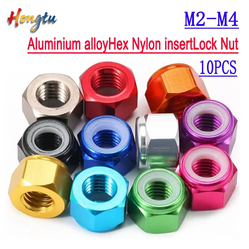 

M2-M4 Anodized Aluminum Hex Nylon Lock Nuts: Blue/Red/Pink/Orange/Purple/Green/Gold/Titanium/Silver/Black