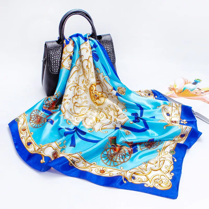 

Шелковый шарф на голову, женский атласный шарф с имитацией печати, профессиональный платок, весенние шарфы