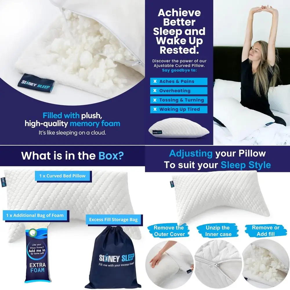 

Queen Size Curved Contour Pillow for Side & Back Sleepers - Enhanced Neck & Shoulder Support - White