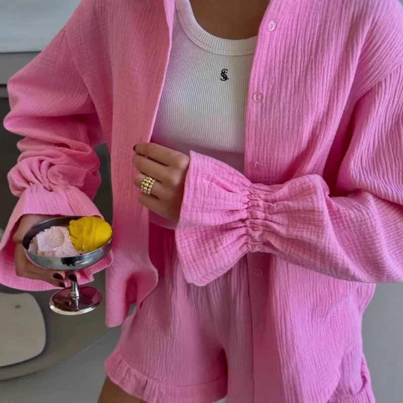 

Women's Fairy Summer Autumn Tops Sets Long Sleeves Shorts Pure Color Casual Simple Premium Design Fashion Soft Personalized New