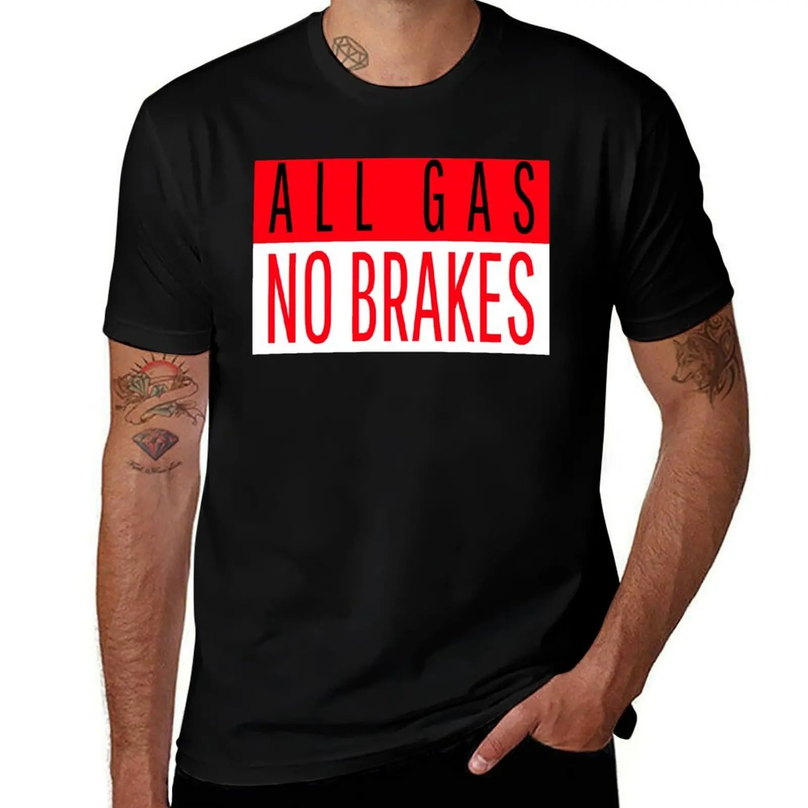 All Gas No Brakes Red T-Shirt Trendy Pattern for Men T-Shirt