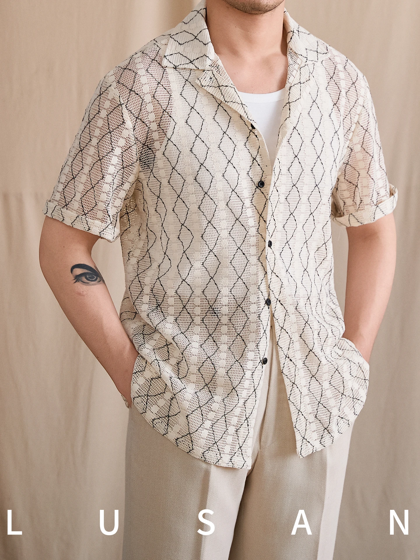 High-End Breathable Vacation Seaside Hollow Short Sleeve Cuban Collar Casual Shirt Italian Old Money All-Matching Shirt Men