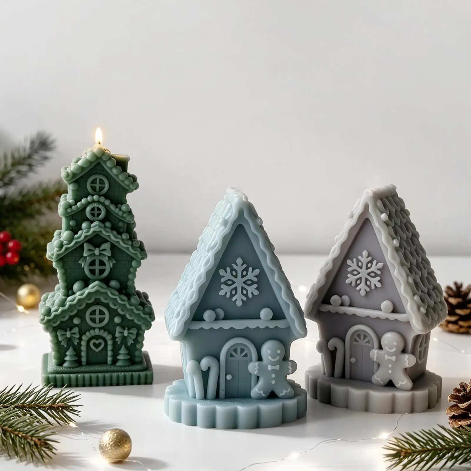 Candle Molds Gingerbread House Silicone Mold DIY Aromatherapy Candle Christmas Cottage Resin Casting Decoration Mould for Crafts