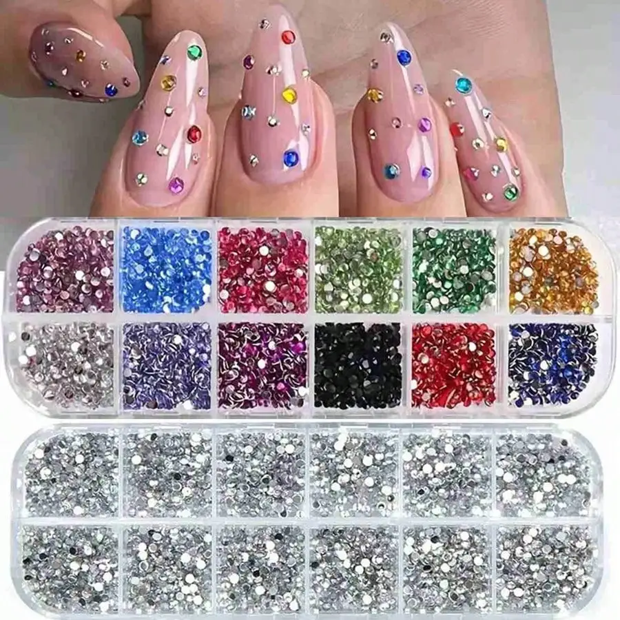 

12 Grid Multi-Size Nail Art Rhinestones 3D Acrylic Nail Stones Gems Pearl Diy Manicure Decorations Accessories Nail Supplies Nails Nail Charms