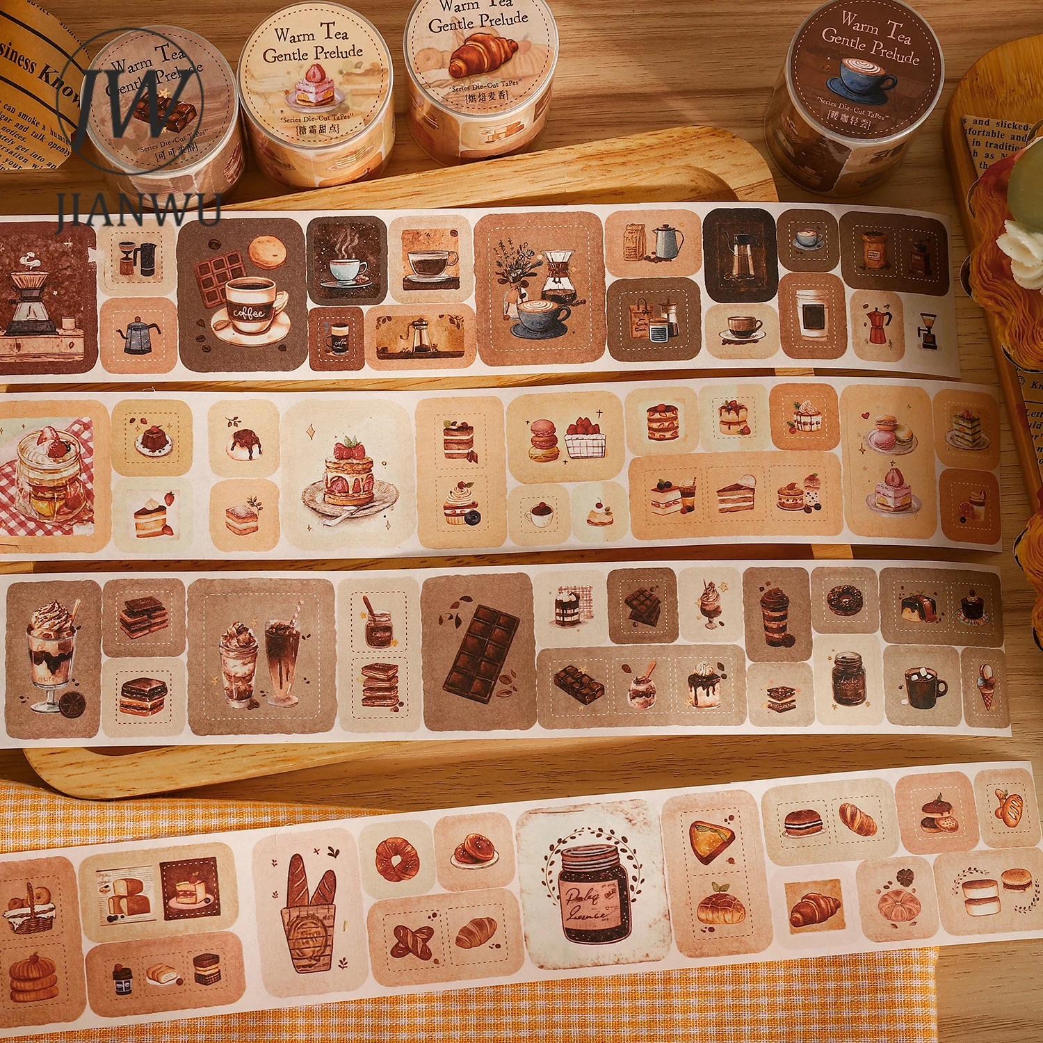 Coffee Tea Journal - Cinta Adhesiva Decorativa JIANWU Serie Warm