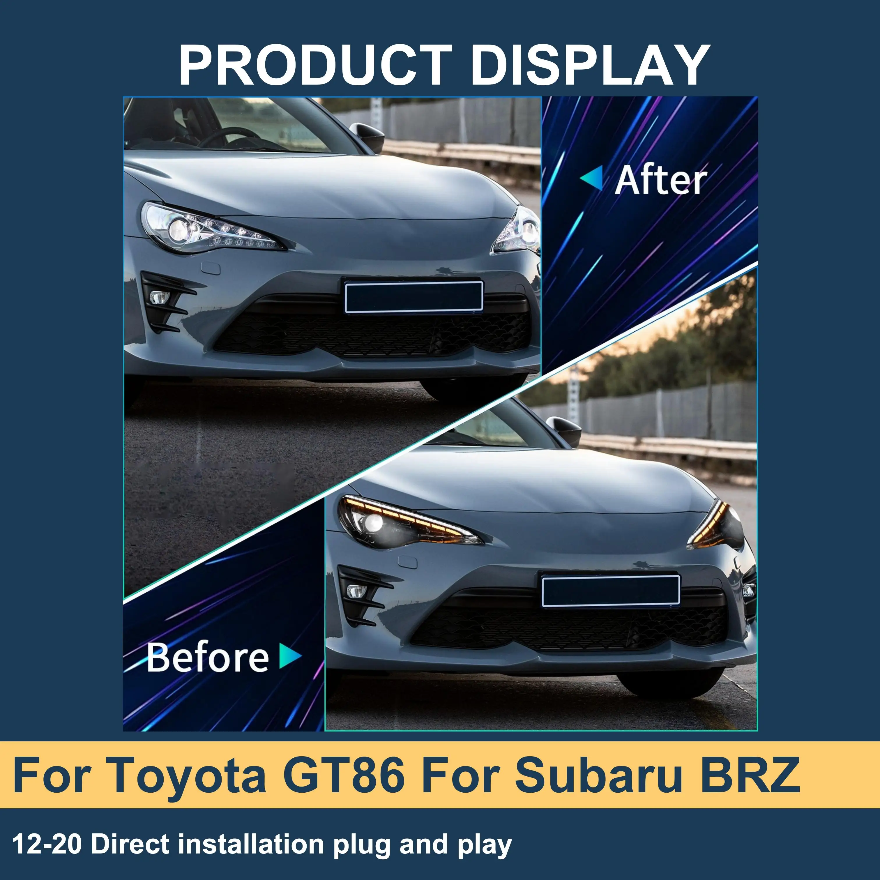 J ONE Black Housing Sequential LED Headlight For Toyota GT86 For Subaru BRZ 2012-2020 Retrofit Pair