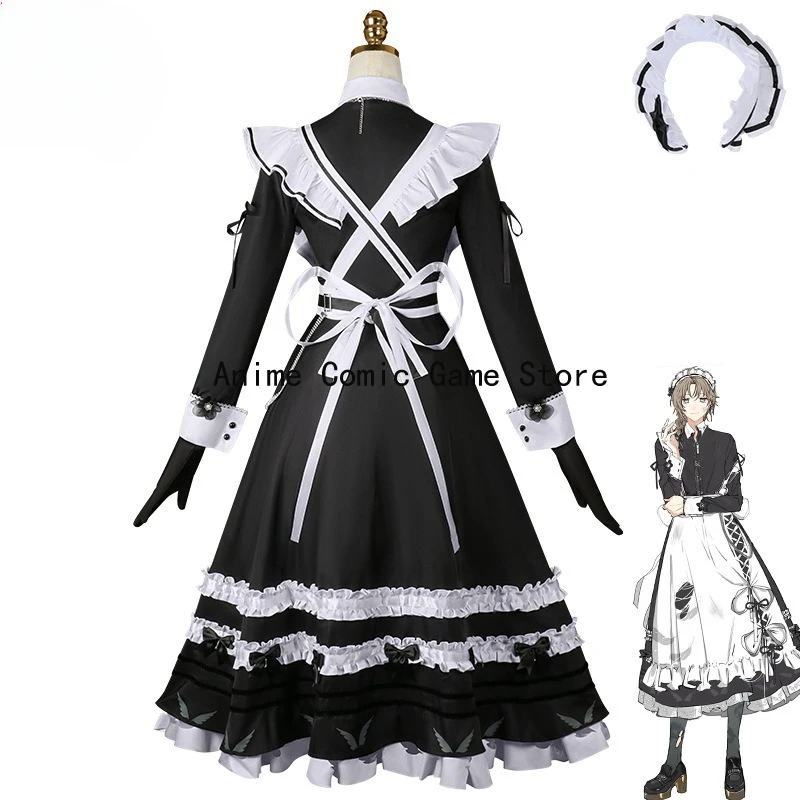 متوفر S-2xl Nijisanji Kanae تأثيري خادمة Vtuber تأثيري طويلة الأكمام فستان أسود ملابس حفلات الهالوين للنساء