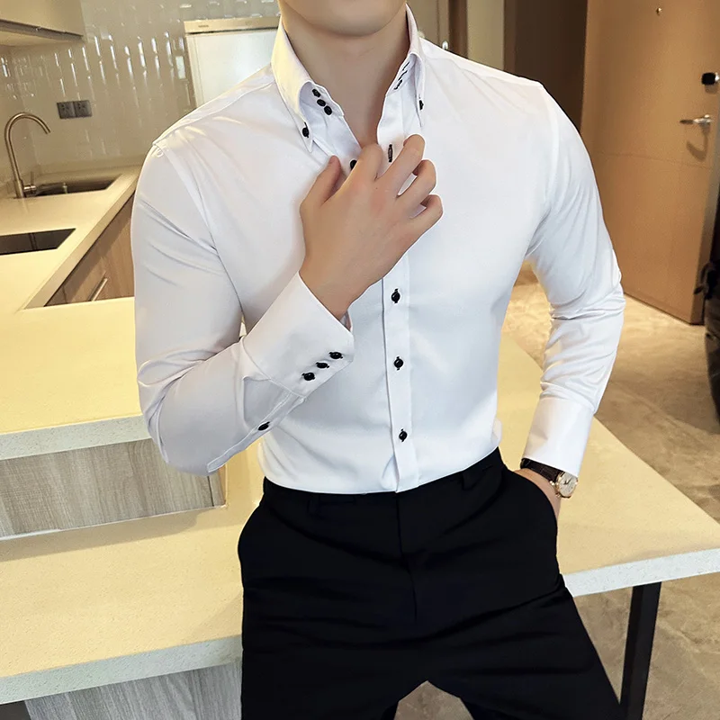 Men High Quality Business Long Sleeve Shirts Brand Clothing Male Slim Fit Office Dress Shirts New Style Men\'s Casual Shirt 4XL-M