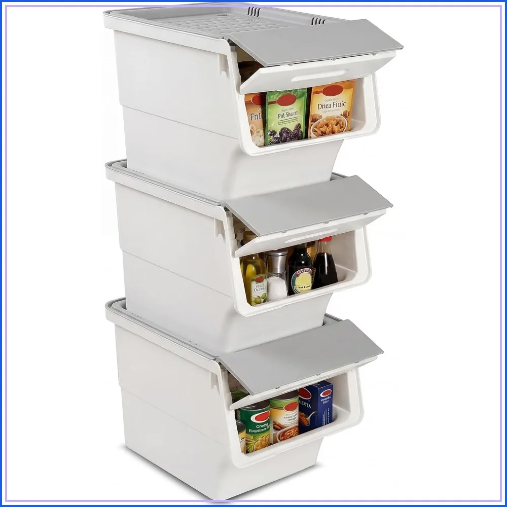 3 Pack Plastic Stackable Storage Bins with Lids & Wheels, 12.5 QT, Clear