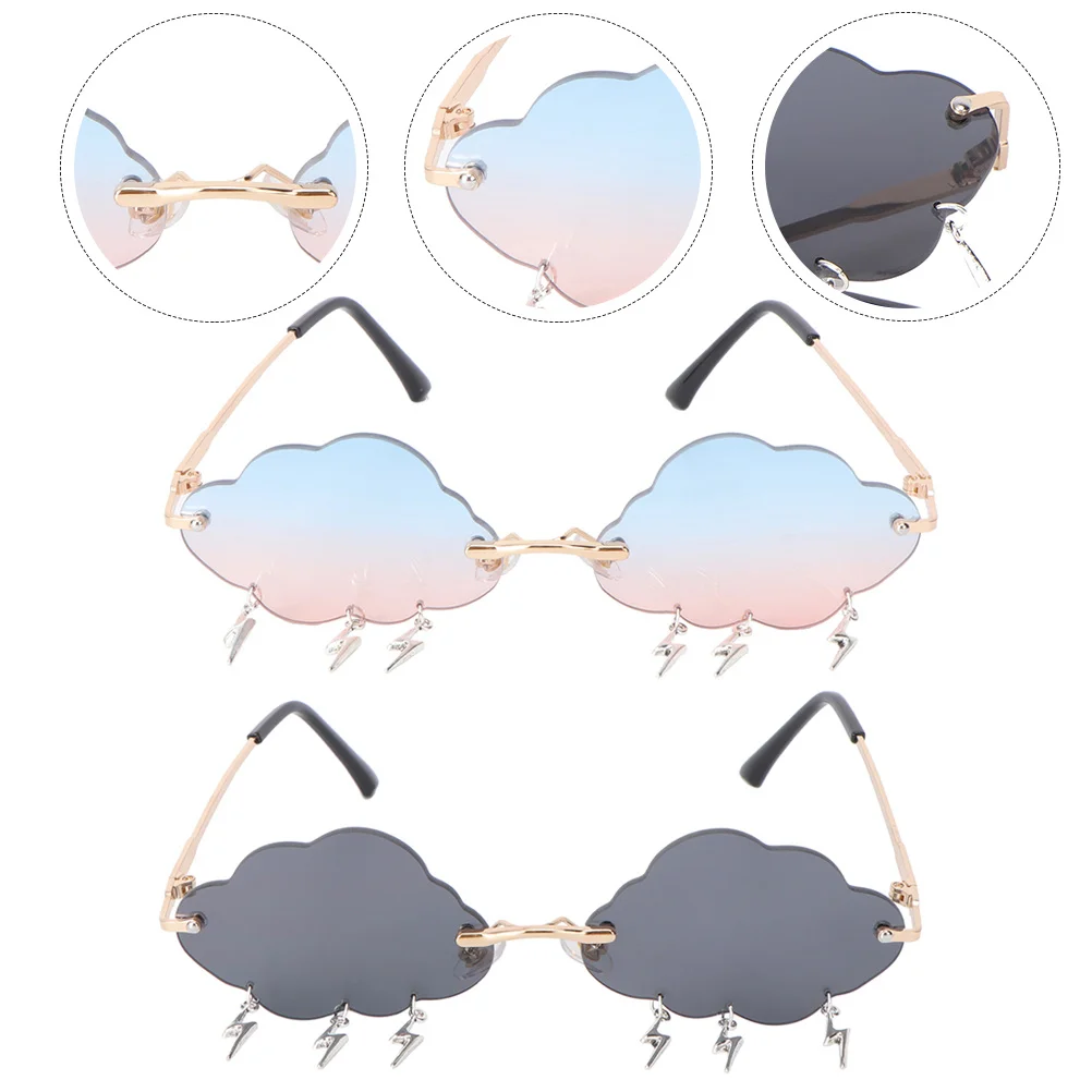 

2Pairs Rimless Sunglasses Cloud Shape Party Glasses for Women Girls Lightweight Cool Funky Sunglasses Trendy Beach Eyeglasses