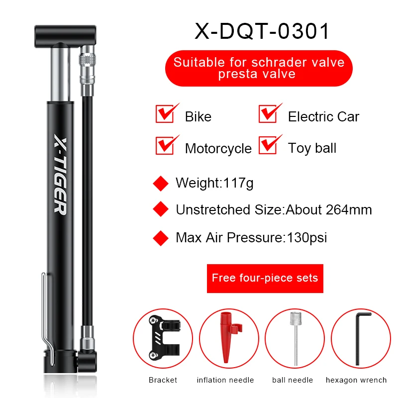 X-TIGER Fahrradpumpe 130Psi Hochdruck-Fahrrad-Inflator Aluminium Tragbare Schrader Presta-Ventil MTB-Reifenpumpe
