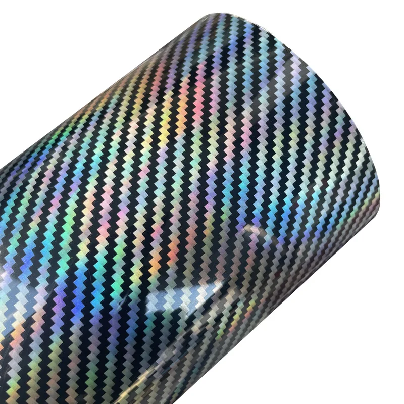 Premium Gloss Holographic Silver Carbon Fiber Vinyl Wrap Film Adhesive Decal Sticker Car Wrapping Folie Air Release