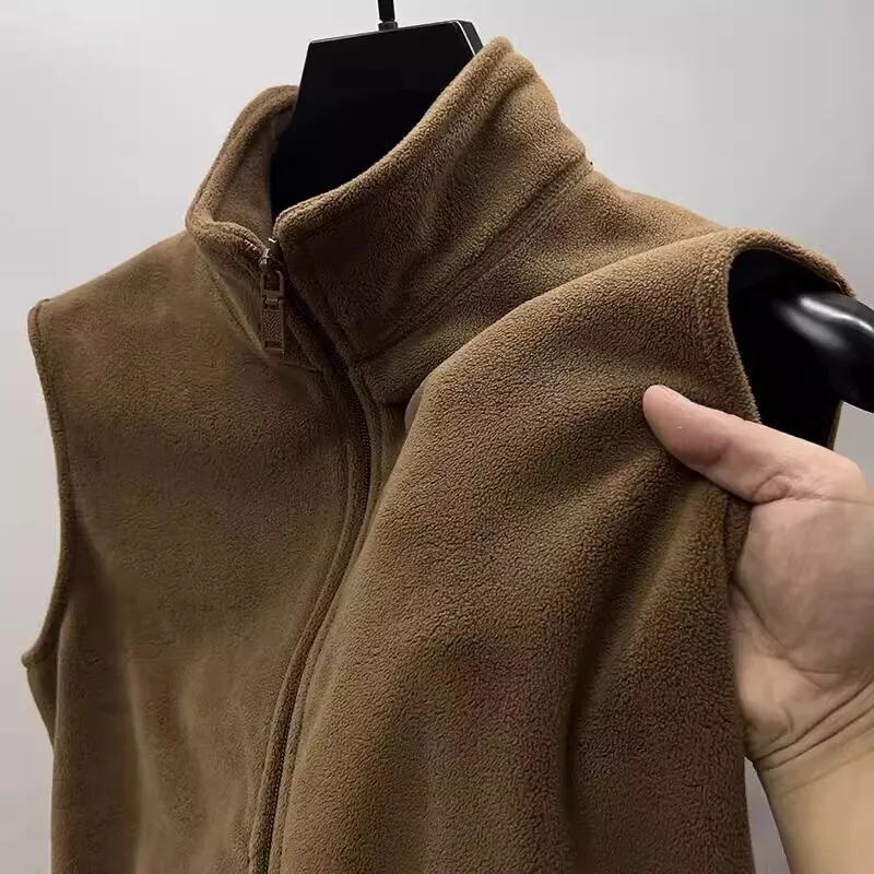 

Double-Sided Fce Zipper Vest Men's Stand Collar Inner Wear Windproof Warmth Large Size Outerwear Casual Faion Youth Trend