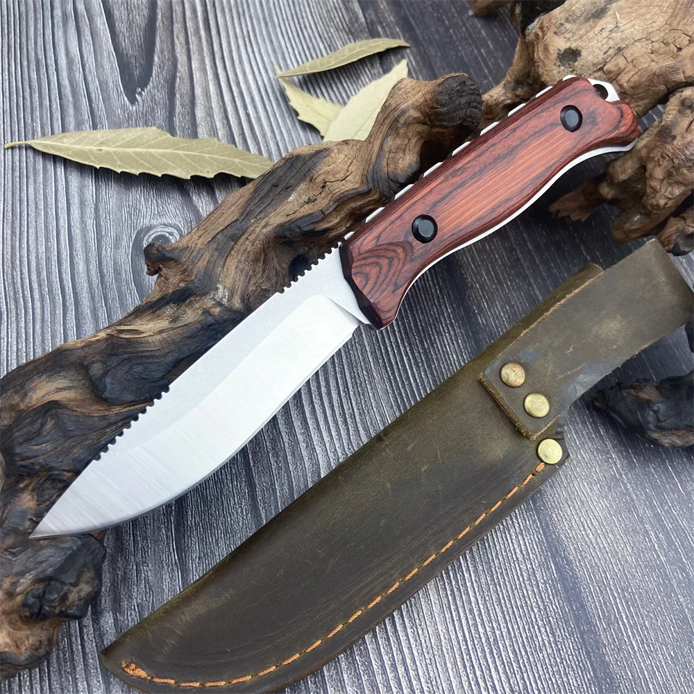 

15002 Нож с фиксированным лезвием 7cr17 Стальная ручка из палисандра Армейский тактический нож Кемпинг Охотничий инструмент Фруктовый нож Кожаный нож