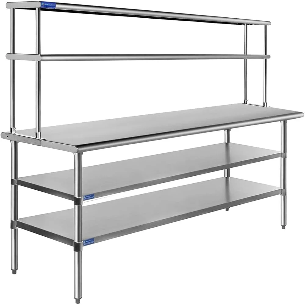 24inch x 60inch Stainless Steel Commercial Kitchen Work Table Double Tier Shelf NSF Approved Utility Bench Garage Laundry Prep