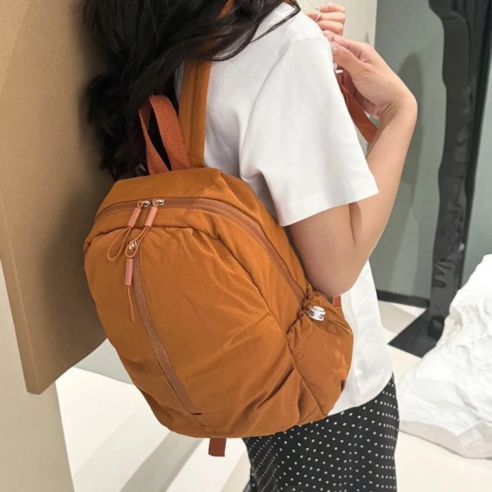 Soft Pleated Nylon Backpack Large Capacity Solid Color Rucksack Durable Lightweight Student School Bag Gift