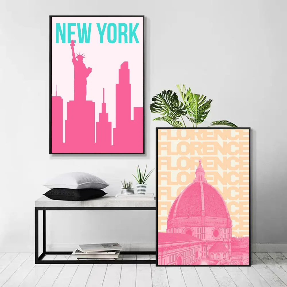 1pc London N-New York Paris Rome Mid Century Poster Self-adhesive Art Waterproof Paper Sticker Coffee House Bar Room Wall Decor