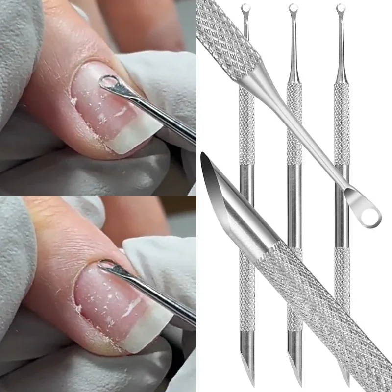 Stainless Steel Nail Pusher Clean Dead Skin Circle Bevel Shovel Manicure Pen Double-Headed Cuticle Remover Exfoliation Prep Tool