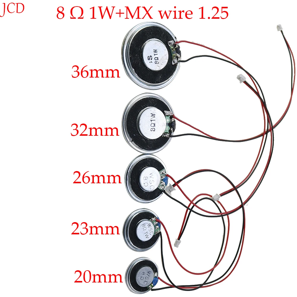 2PCS  Ultra Thin Speaker 8 Ohms 1W Watt Diameter 20MM 23MM 26MM 32MM 36MM With MX1.25 Plug Terminal Wire Length 15CM Buzzer horn