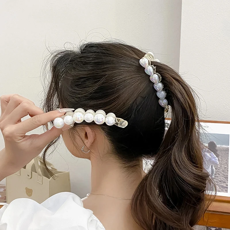 

New Pearl Vertical Banana Hairpin Banana Hair Clips Women Hairgrips Korean Ponytail Barrettes Clips for Grils Hair Accessories