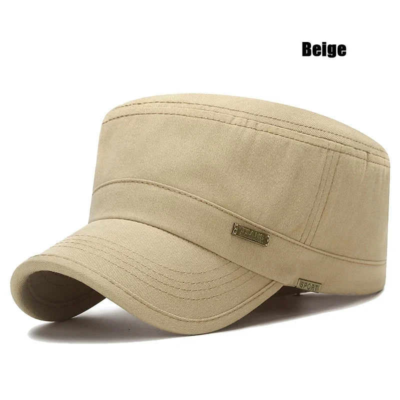 Neue modische, klassische, lässige Snapback-Caps aus Baumwolle für Outdoor-Sportarten, Baseballkappe im flachen Militär-Kadetten-Stil_voghion.com
