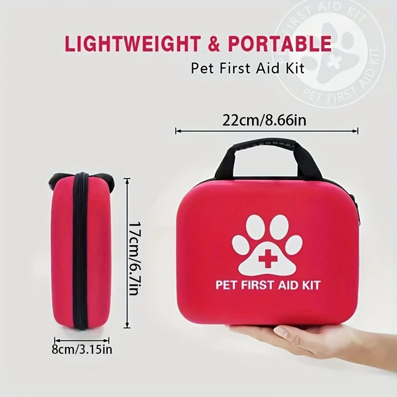 Dog and cat travel first aid kit: emergency supplies and pet first aid manuals, flea removers, etc. for hiking, camping, backpac