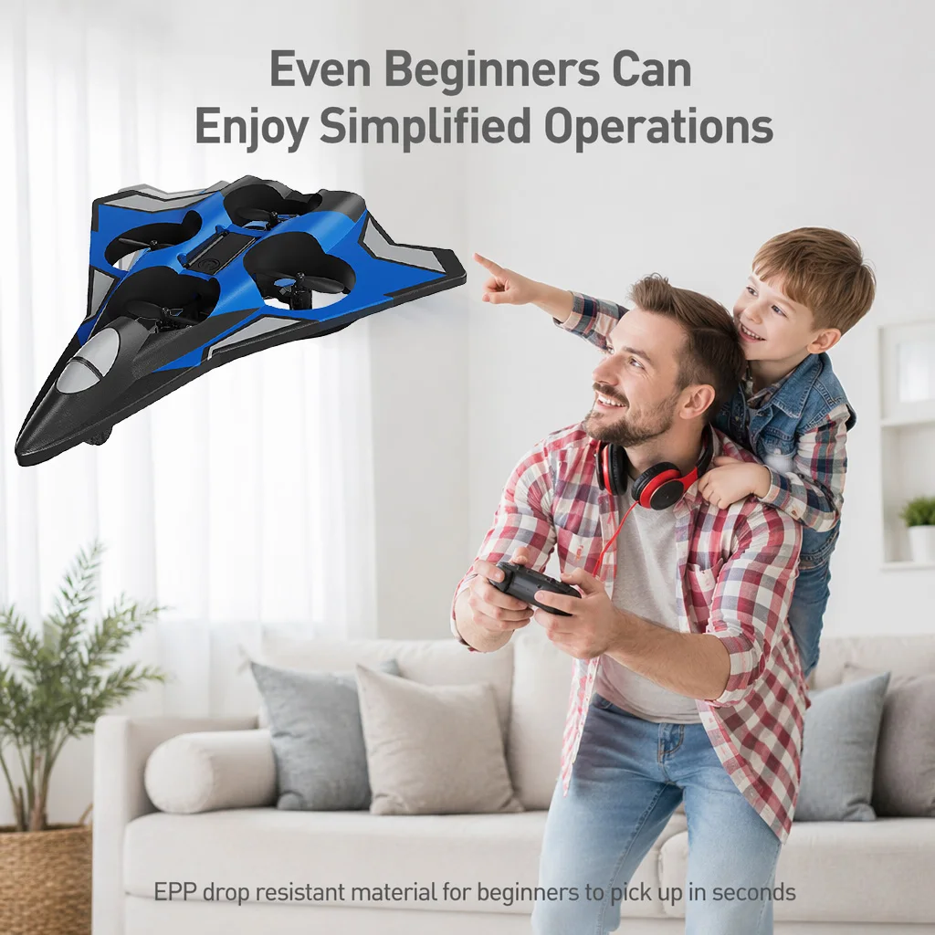 新型24g-rcヘリコプター戦闘機eppフォームグライダー耐衝撃ライト付き360フリップ子供用リモコン飛行航空機ドローンおもちゃ