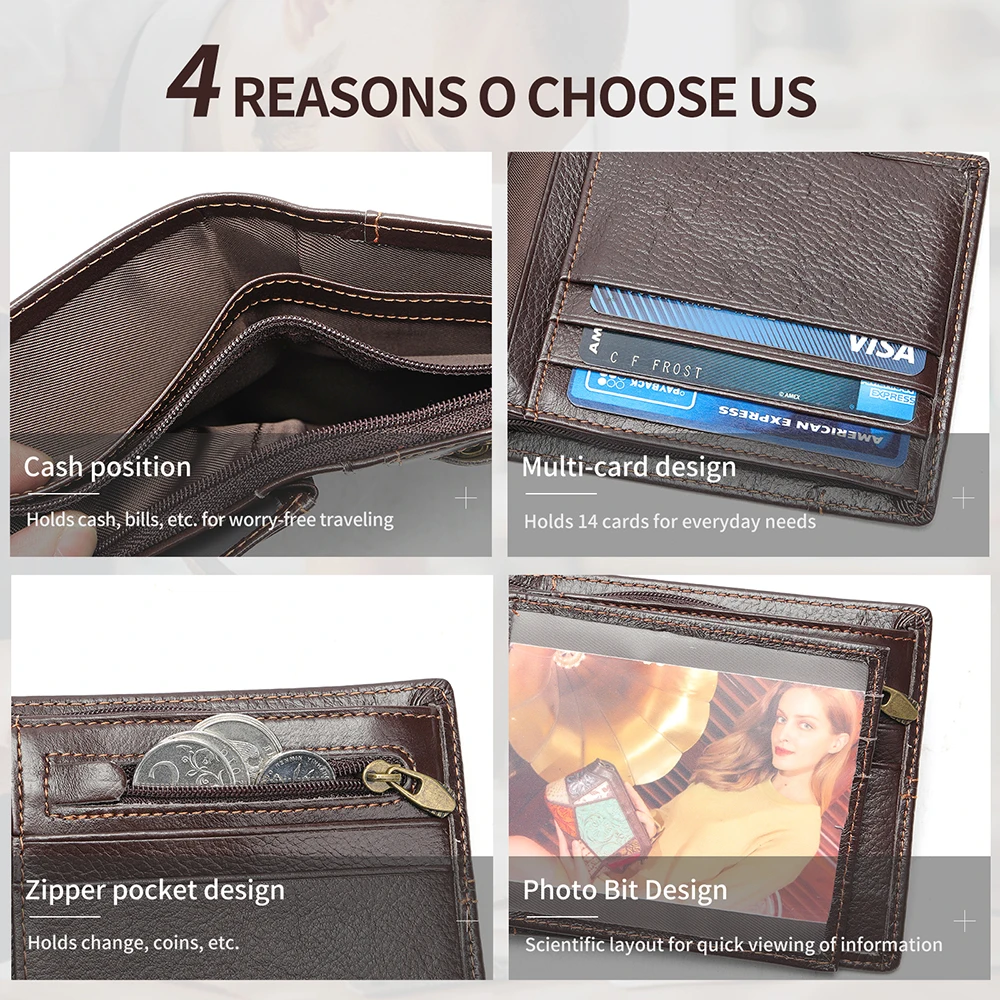 محفظة ويستال من الجلد الطبيعي مع محفظة للعملات المعدنية ومحفظة RFID للرجال وحقائب النقود