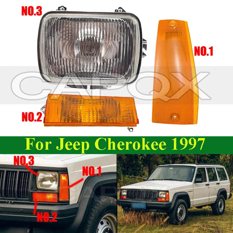 

CAPQX Front Bumper Head Light Head Lamp For Jeep Cherokee 1997 Headlamp Headlight Front Turn Signal Light Side Corner Light Lamp