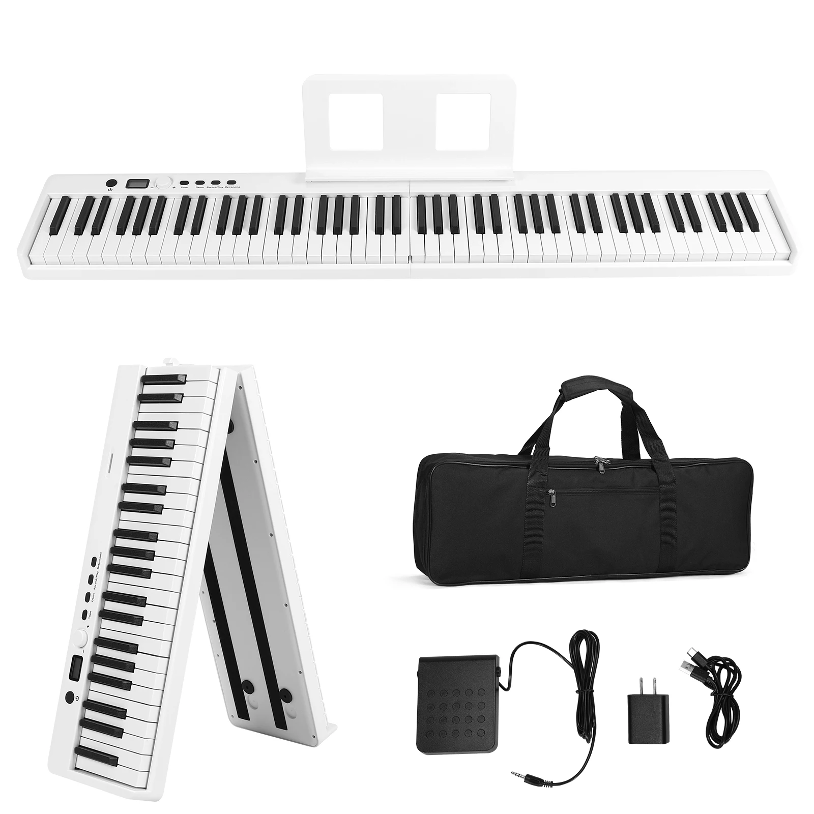 88-Key Folding Piano Keyboard Includes Sustain Pedal Music Rest Carry Case Electronic Keyboard Piano for Beginners & All Levels