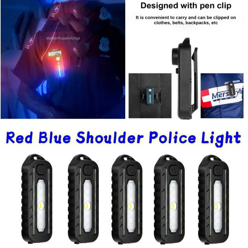 

5Pcs Recharge LED Flashlight Work Light Keychain Flashlight for Police Shoulder Clip Lights Warning Flashing Light Outdoor Lamp