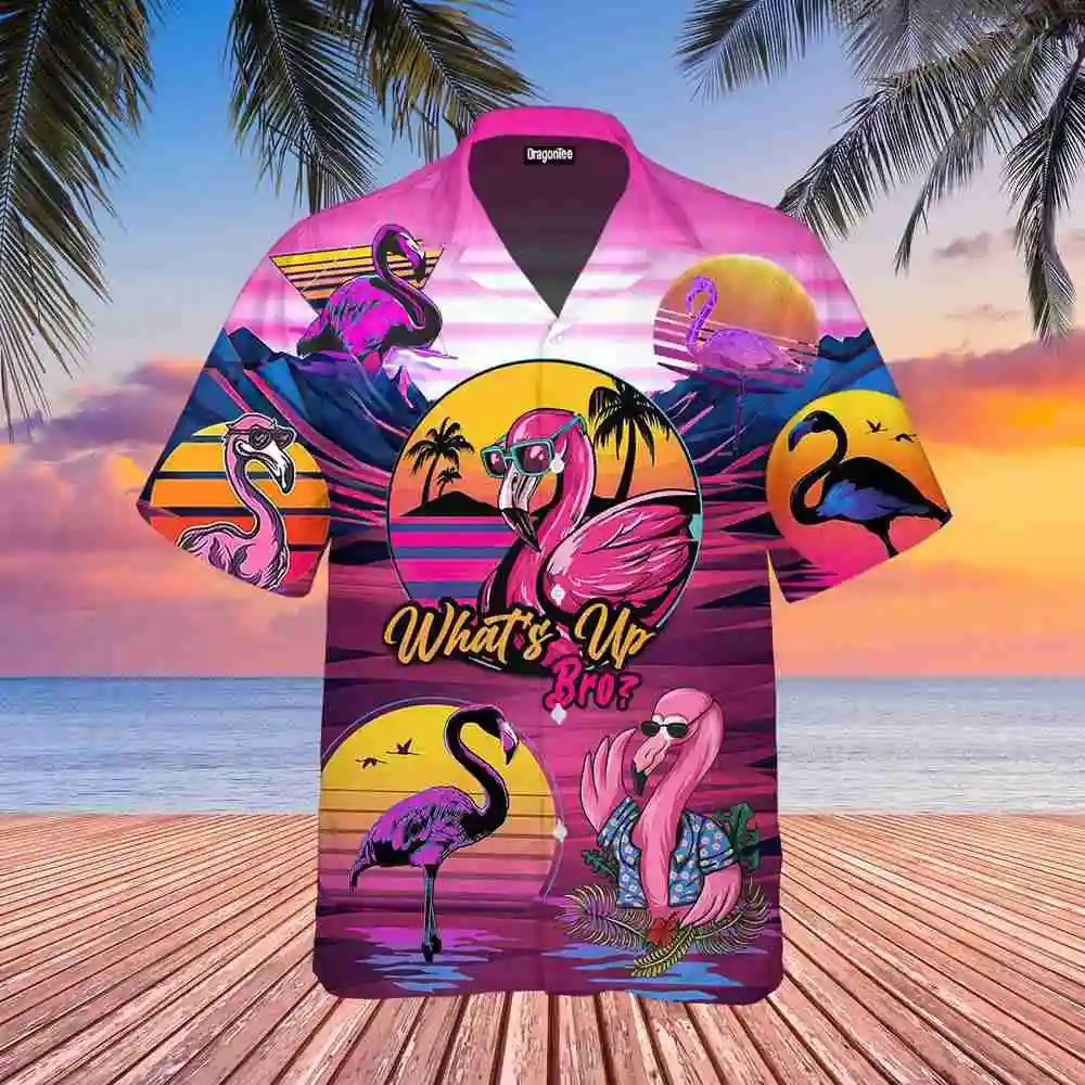 Herren Hawaii Sommer Flamingo Freizeit hemd 3d Strand sozialen Cartoon super große lustige Kurzarm Dazn neue Liste Verkauf Blumen